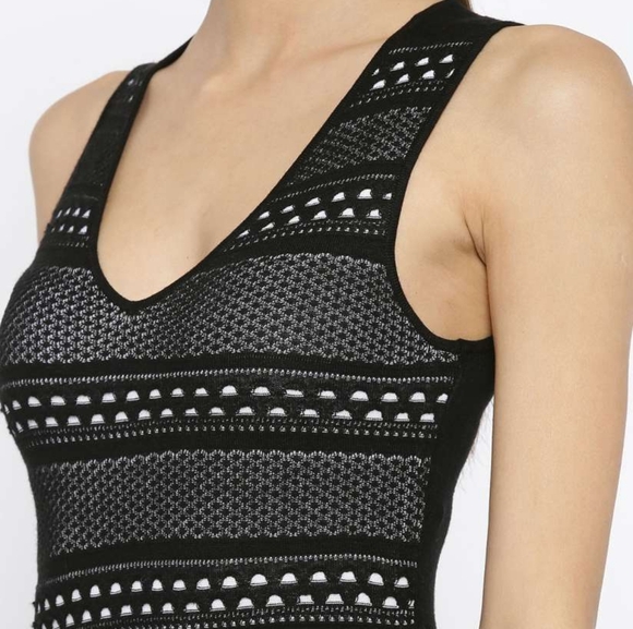 NWT • BCBG • Fit & Flare Soft Black White Knit Dress Medium Sleeveless Trendy - Picture 4 of 8